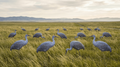 Core sandhill crane decoys in a field